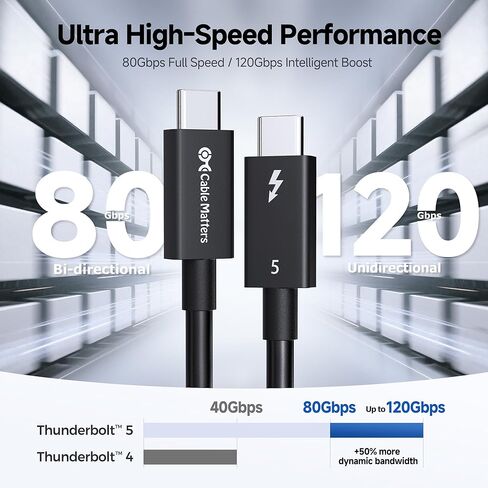 مسائل الكابل [معتمد من Intel] كابل Thunderbolt 5 بسرعة 80 جيجابت في الثانية مع تعزيز عرض النطاق الترددي يصل إلى 120 جيجابت في الثانية وشحن 240 واط باللون الأسود - 1 متر / 3.3 قدم، متوافق مع Thunderbolt 4 وUSB4 وThunderbolt 3 وUSB-C in Saudi Arabia