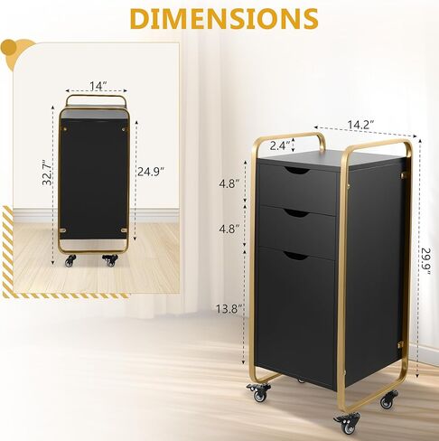 Salon Trolley Cart with Wheels, Salon Cart with 4 Holders & 2 Drawers, Mobile Hair Stylist Station for Tools Storage, Rolling OrganizerCart for Barber & Tattoo Supplies in Saudi Arabia