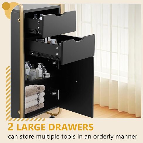 Salon Trolley Cart with Wheels, Salon Cart with 4 Holders & 2 Drawers, Mobile Hair Stylist Station for Tools Storage, Rolling OrganizerCart for Barber & Tattoo Supplies in Saudi Arabia