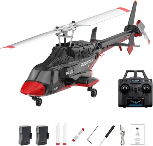 طائرة هليكوبتر A61 Mini Airwolf RC بمقياس 1/53 - طائرة هليكوبتر بالتحكم عن بعد مع جيروسكوبية 6 محاور، تثبيت الارتفاع، إقلاع وهبوط بمفتاح واحد، وقت طيران طويل، للمبتدئين والهواة (بطارية سوداء-2) in Kuwait