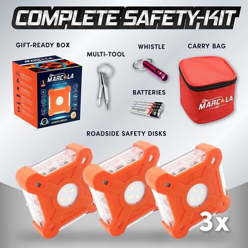 4-Pack Rechargeable LED Emergency Road Flares | Large 1200mah Battery for Longer Run Time | Red Diode Road Emergency Light for High Visibility | Rechargeable LED Flares w/Included USB-C Cable in Kuwait