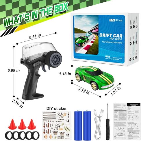 RC Drift Car, 1/64 Mini Drift RC Cars 4WD Micro Remote Control Car with LED Lights and Speed Switch, Cars Toys for Adults Kids Boys Age 6 7 8-12, Green in Saudi Arabia
