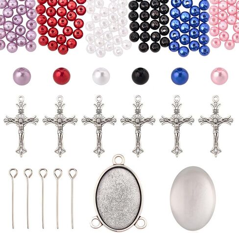 SUNNYCLUE 700Pcs Rosary Making Kits Crucifix Charms Rosary Crosses Easter Cross Pendants Oval Chandelier Link Charm Glass Pearl Beads for Jewelry Making Supplies DIY Necklace Bracelets Holiday in Saudi Arabia