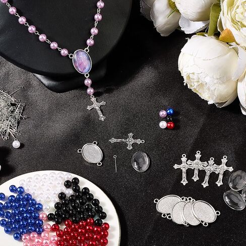 SUNNYCLUE 700Pcs Rosary Making Kits Crucifix Charms Rosary Crosses Easter Cross Pendants Oval Chandelier Link Charm Glass Pearl Beads for Jewelry Making Supplies DIY Necklace Bracelets Holiday in Saudi Arabia