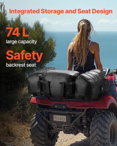 VEVOR ATV Rear Storage Bag, 74L ATV Rear Cargo Bag with Cooler Insulated Bag, 600D Oxford Cloth Storage Rear Rack Seat Bag Fit Most ATVs with Rear Rack, Compatible with ATV, UTV, Can-Am Vehicles in Saudi Arabia