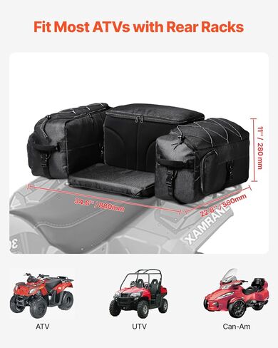 VEVOR ATV Rear Storage Bag, 74L ATV Rear Cargo Bag with Cooler Insulated Bag, 600D Oxford Cloth Storage Rear Rack Seat Bag Fit Most ATVs with Rear Rack, Compatible with ATV, UTV, Can-Am Vehicles in Saudi Arabia