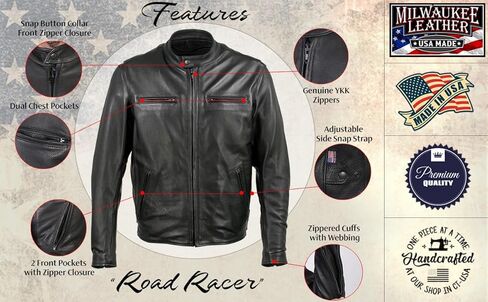 Milwaukee Leather Men's Premium Leather Motorcycle Rider Jacket - MADE IN THE USA in Saudi Arabia