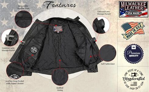 Milwaukee Leather Men's Premium Leather Motorcycle Rider Jacket - MADE IN THE USA in Saudi Arabia