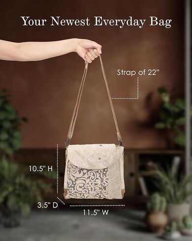 Myra Bag Top Zipper Upcycled Canvas & Cowhide Fanny Pack S-1300, Brown, Size 8.0 in Saudi Arabia