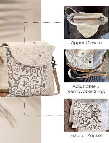 Myra Bag Top Zipper Upcycled Canvas & Cowhide Fanny Pack S-1300, Brown, Size 8.0 in Saudi Arabia