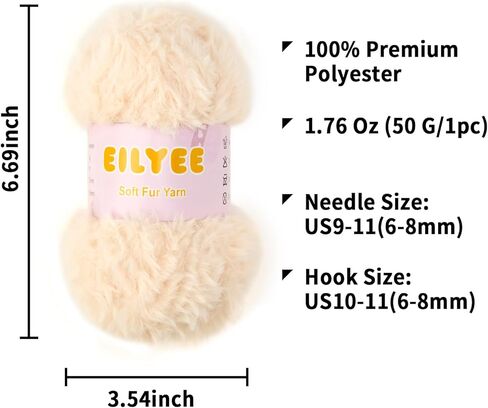 Soft Fur Yarn - Extra Fluffy Chunky Faux Eyelash Yarn for Crochet & Knitting, Cream, 50 g/1.76 oz,1 Pack in Saudi Arabia