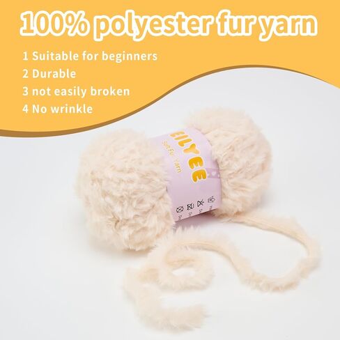 Soft Fur Yarn - Extra Fluffy Chunky Faux Eyelash Yarn for Crochet & Knitting, Cream, 50 g/1.76 oz,1 Pack in Saudi Arabia