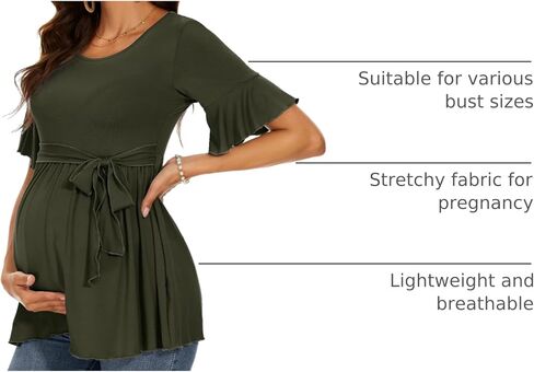 Women's Ruffle Maternity Tops Short Sleeve Wrap Tie Front Shirts Pregnancy Clothes in Saudi Arabia