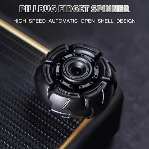 Pillbug Fidget Spinner، درع مفتوح معدني للبالغين، ألعاب تململ من خليط معدني EDC لعبة تخفيف التوتر للبالغين لعبة مكتب تنفيذي لاضطراب فرط الحركة ونقص الانتباه والتوحد (أسود) in Kuwait