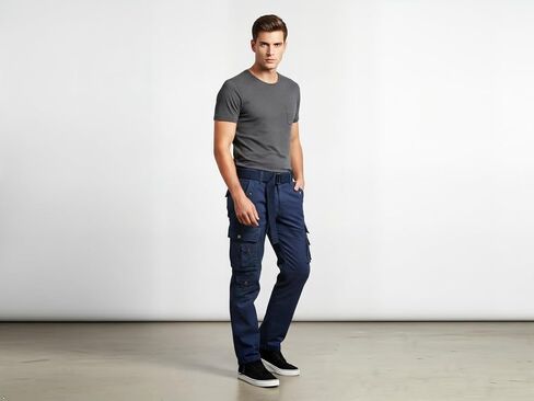 OCHENTA Men's Cotton Casual Cargo Work Pants Baggy Travel Hiking with Multi Pockets in Saudi Arabia