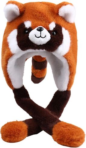 Raccoon Animal Hat With Movable Ears, Winter Fun Ski Cap with Animal Face Long Ear Straps One Size in Saudi Arabia