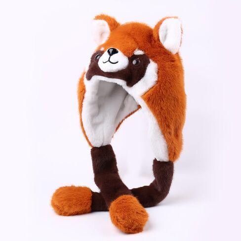Raccoon Animal Hat With Movable Ears, Winter Fun Ski Cap with Animal Face Long Ear Straps One Size in Saudi Arabia
