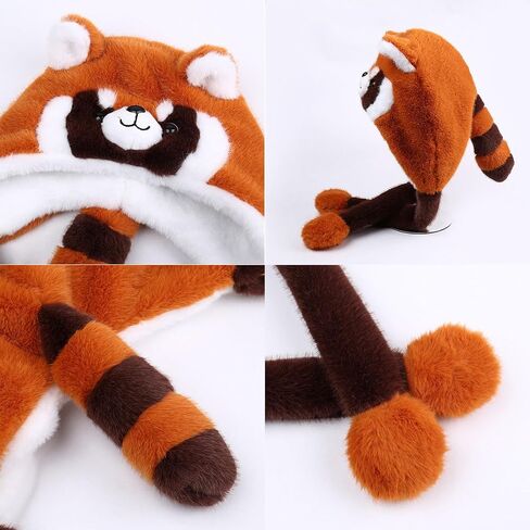 Raccoon Animal Hat With Movable Ears, Winter Fun Ski Cap with Animal Face Long Ear Straps One Size in Saudi Arabia