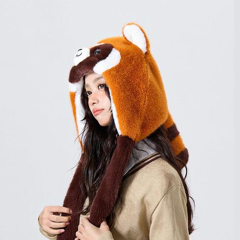 Raccoon Animal Hat With Movable Ears, Winter Fun Ski Cap with Animal Face Long Ear Straps One Size in Saudi Arabia
