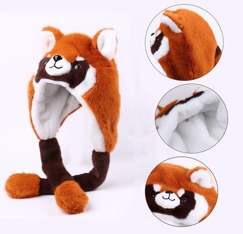 Raccoon Animal Hat With Movable Ears, Winter Fun Ski Cap with Animal Face Long Ear Straps One Size in Saudi Arabia
