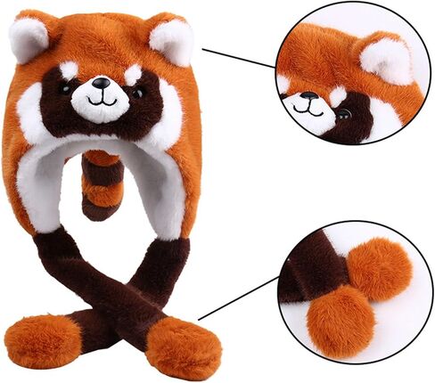 Raccoon Animal Hat With Movable Ears, Winter Fun Ski Cap with Animal Face Long Ear Straps One Size in Saudi Arabia
