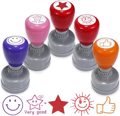 5-Pcs Self-Inking Teacher Stamps Set – Fun Circle-Shaped Stamps for Classroom Rewards, Homework Grading & Student Motivation in Saudi Arabia