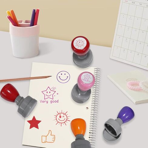 5-Pcs Self-Inking Teacher Stamps Set – Fun Circle-Shaped Stamps for Classroom Rewards, Homework Grading & Student Motivation in Saudi Arabia
