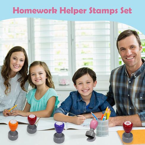5-Pcs Self-Inking Teacher Stamps Set – Fun Circle-Shaped Stamps for Classroom Rewards, Homework Grading & Student Motivation in Saudi Arabia
