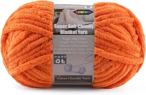 Velvet Chenille Yarn for Crocheting Super Bulky - 1 Skein of 200g/7oz - Ultra Soft Baby Blanket Chunky Plush Yarn for Knitting Amigurumi Crochet Thick Blankets (76.6 yds)(1, Orange) in Saudi Arabia