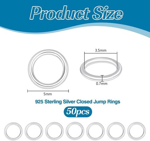 PH PandaHall 50pcs 925 Sterling Silver Closed Jumps Rings, 5mm O Rings Soldered Jump Ring 21 Gauge Round Chainmail Ring Jewelry Connector Rings for DIY Earrings Bracelets Necklaces Keychain Crafting in Saudi Arabia