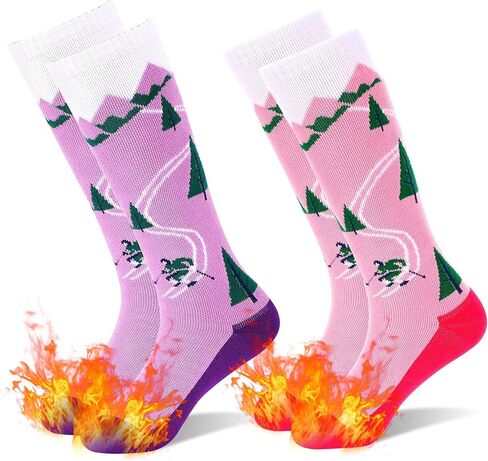 GRPSKCOS Kids Ski Socks, 2 Pairs Warm Thick Snow Socks for Boys Girls Toddler Winter Skiing Snowboarding in Saudi Arabia