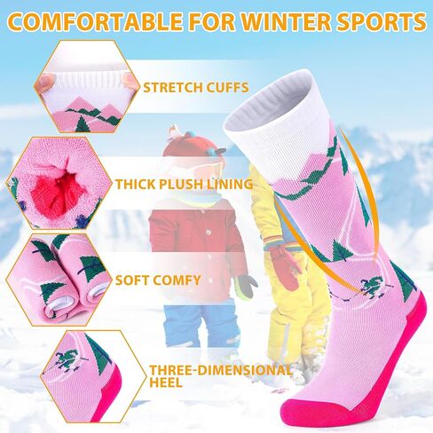 GRPSKCOS Kids Ski Socks, 2 Pairs Warm Thick Snow Socks for Boys Girls Toddler Winter Skiing Snowboarding in Saudi Arabia
