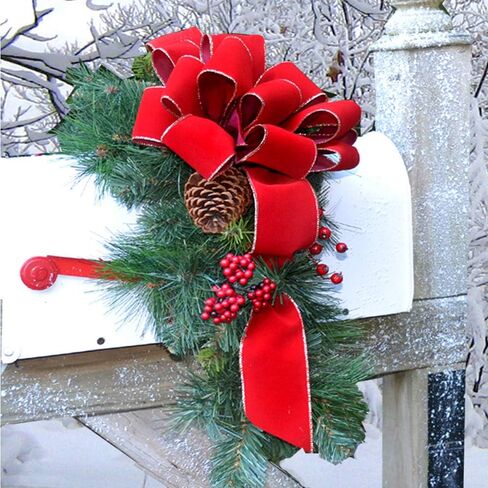 Set of 4 Wired Holiday Red Velvet Christmas Bows - 14 Loops - Outdoor Use - Lasting Color - Hand Tied in The US by Floral Designers in Saudi Arabia