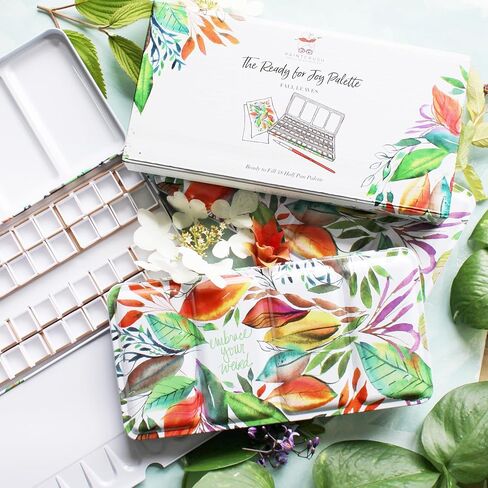 Fall Leaves-Kristy Rice Collectible Artist Watercolor Palette Empty Paint Tray & 48 Watercolor Pans- Sturdy Empty Palette Tin-Travel Watercolor Palette & Lid-Watercolor Tin (Fall Leaves) in Kuwait