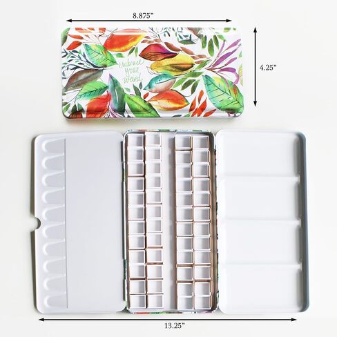 Fall Leaves-Kristy Rice Collectible Artist Watercolor Palette Empty Paint Tray & 48 Watercolor Pans- Sturdy Empty Palette Tin-Travel Watercolor Palette & Lid-Watercolor Tin (Fall Leaves) in Kuwait
