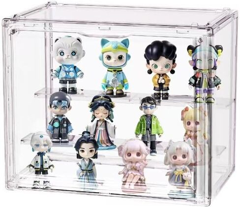 Clear Acrylic Display Case with 2 Movable Plates, 3 Tier Clear Figure Display Box, Stackable Display Box Showcase with Magnetic Door for Collectibles (Large) in Saudi Arabia