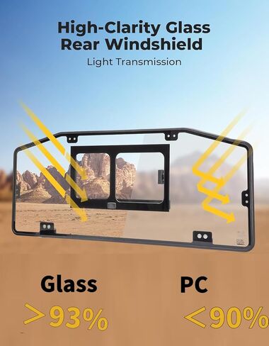 زجاج أمامي خلفي زجاجي من KEMIMOTO مع انزلاق متوافق مع Can-Am Defender & Defender Max HD5/HD8/HD10 2016-2025، زجاج أمان مصفح بسمك 5 مم معتمد من DOT، مقاوم للخدش من البولي كربونات in Kuwait