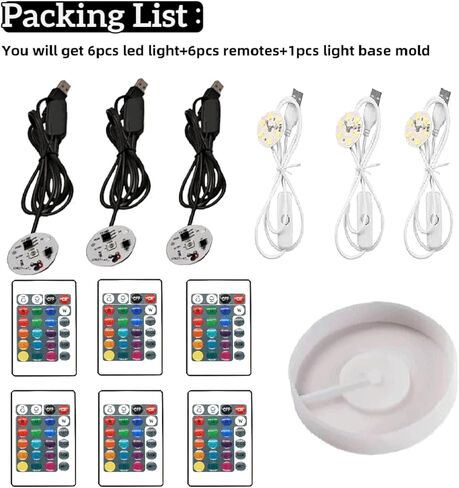 Round Display Light Base Silicone Mold,6Pcs Led Lights with Remotes for Lamp Resin Molds,USB Powered for Lamp Resin Molds DIY Luminous Epoxy Casting Craft Desktop Ornaments (6pack-Black) in Saudi Arabia