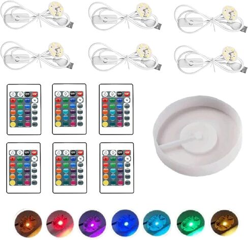Round Display Light Base Silicone Mold,6Pcs Led Lights with Remotes for Lamp Resin Molds,USB Powered for Lamp Resin Molds DIY Luminous Epoxy Casting Craft Desktop Ornaments (6pack-Black) in Saudi Arabia