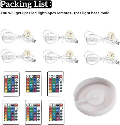 Round Display Light Base Silicone Mold,6Pcs Led Lights with Remotes for Lamp Resin Molds,USB Powered for Lamp Resin Molds DIY Luminous Epoxy Casting Craft Desktop Ornaments (6pack-Black) in Saudi Arabia
