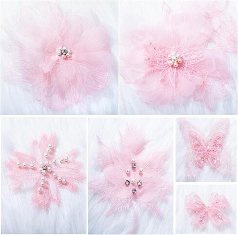 6 Pieces 3D Flower Lace Embroidery Butterflies Appliques Pearl Patches for Repairing and Decorating, Sewing Craft Clothing Jeans Jackets Bags (Pink) in Saudi Arabia