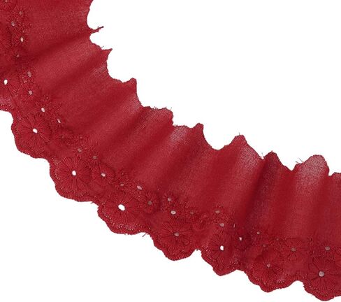 uxcell 5 Yards Eyelet Lace Trim, 2.17 Inch Wide Floral Cotton Lace Ribbon Embroidery Ruffle Ribbon Trim for Sewing Dress Apron Pillow Clothes Bag Decoration, Wine Red in Saudi Arabia