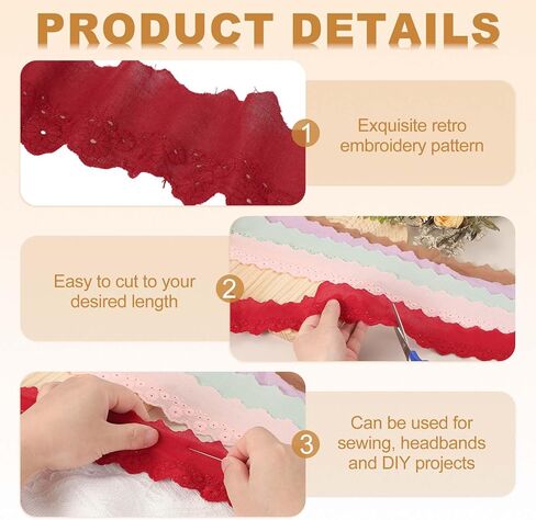 uxcell 5 Yards Eyelet Lace Trim, 2.17 Inch Wide Floral Cotton Lace Ribbon Embroidery Ruffle Ribbon Trim for Sewing Dress Apron Pillow Clothes Bag Decoration, Wine Red in Saudi Arabia