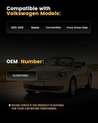 منظم نافذة الطاقة بدون محرك، جانب السائق الأمامي متوافق مع Volkswagen Beetle Convertible 2013 2014 2015 2016 2017 2018 2019 استبدال # 5C5837461C in Saudi Arabia
