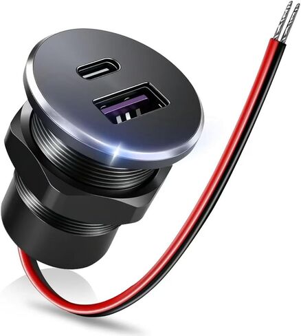 منفذ USB RV مصنوع بالكامل من الألومنيوم 12 فولت/24 فولت، 2 منافذ شحن، 36 وات PD3.0 النوع C+18 وات QC3.0 مقبس شحن سريع، شاحن سيارة مجوف بديل ولاعة السجائر لسيارة التخييم فان مقطورة قارب جولف in Kuwait