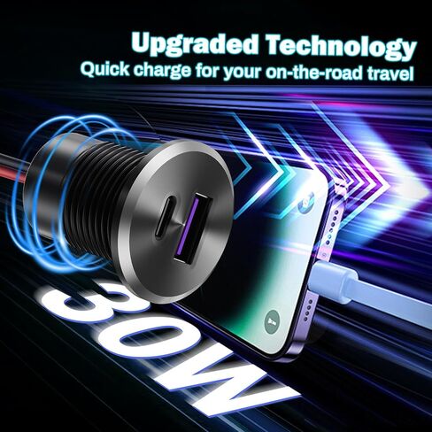 منفذ USB RV مصنوع بالكامل من الألومنيوم 12 فولت/24 فولت، 2 منافذ شحن، 36 وات PD3.0 النوع C+18 وات QC3.0 مقبس شحن سريع، شاحن سيارة مجوف بديل ولاعة السجائر لسيارة التخييم فان مقطورة قارب جولف in Kuwait