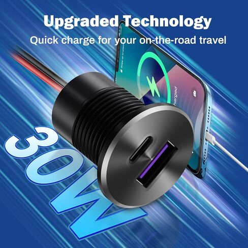 منفذ USB RV مصنوع بالكامل من الألومنيوم 12 فولت/24 فولت، 2 منافذ شحن، 36 وات PD3.0 النوع C+18 وات QC3.0 مقبس شحن سريع، شاحن سيارة مجوف بديل ولاعة السجائر لسيارة التخييم فان مقطورة قارب جولف in Kuwait
