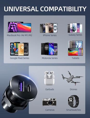 منفذ USB RV مصنوع بالكامل من الألومنيوم 12 فولت/24 فولت، 2 منافذ شحن، 36 وات PD3.0 النوع C+18 وات QC3.0 مقبس شحن سريع، شاحن سيارة مجوف بديل ولاعة السجائر لسيارة التخييم فان مقطورة قارب جولف in Kuwait