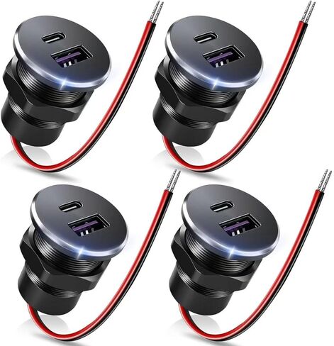 منفذ USB RV مصنوع بالكامل من الألومنيوم 12 فولت/24 فولت، 2 منافذ شحن، 36 وات PD3.0 النوع C+18 وات QC3.0 مقبس شحن سريع، شاحن سيارة مجوف بديل ولاعة السجائر لسيارة التخييم فان مقطورة قارب جولف in Kuwait