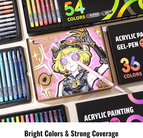 Acrylic Painting Gel Pens 54 Colors with 1mm Bullet Tip, Color Gel Pens for Adult Drawing, Coloring, Sketching, Journaling, DIY, Acrylic Ink Pen for Black Paper, Rock, Glass, School and Art Supplies in Saudi Arabia